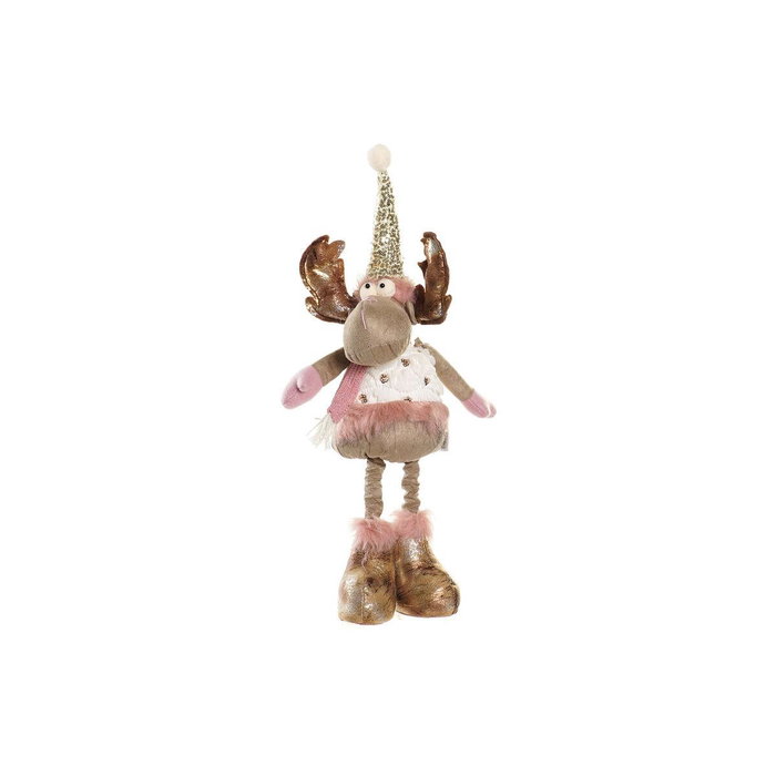 DKD Home Decor Figura Navidad Reno Fantasia Rosa Blanco Poliester 17 x 50 x 15 cm (2 Unidades)