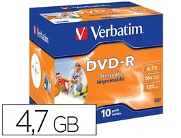 Verbatim DVD-R Imprimible 4.7GB 16x 120 Minutos Pack 10 Unidades