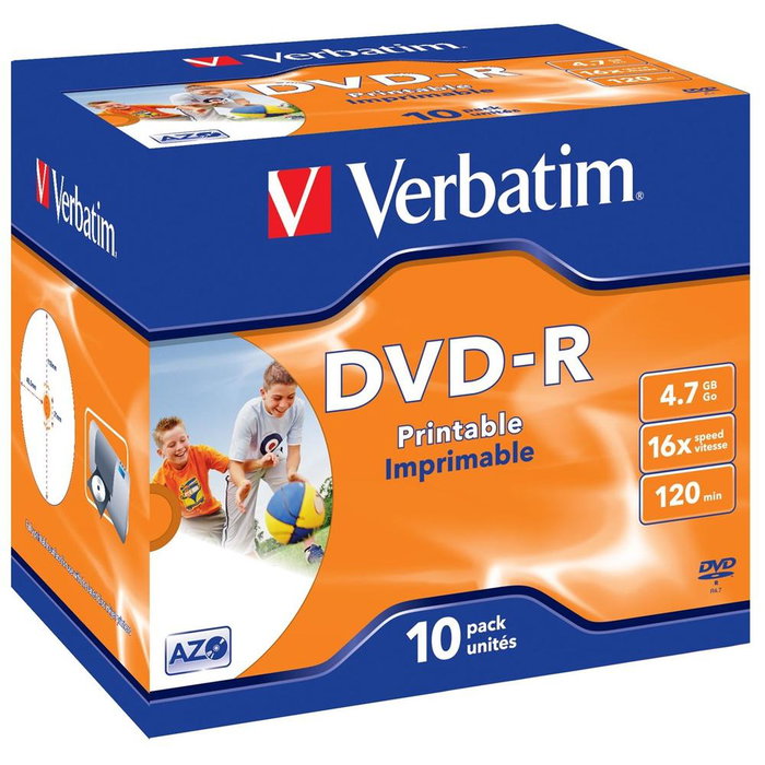 Verbatim DVD-R 4,7GB 16x Imprimible Pack de 10 Unidades Verbatim DVD-R 4,7GB 16x Imprimible Pack de 10 Unidades