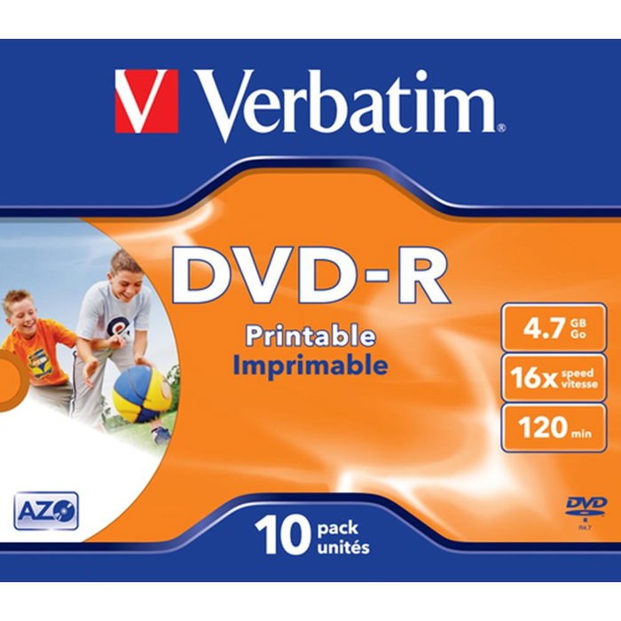 Verbatim DVD-R 4,7GB 16x Imprimible Pack de 10 Unidades Verbatim DVD-R 4,7GB 16x Imprimible Pack de 10 Unidades