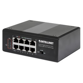 Intellinet Conmutador de Red Gigabit Ethernet 8 Puertos PoE+ Industrial con Passthrough PoE, 1x PD PoE 95W, 7x PSE PoE, Strombudget 120W, Montaje en Rail DIN