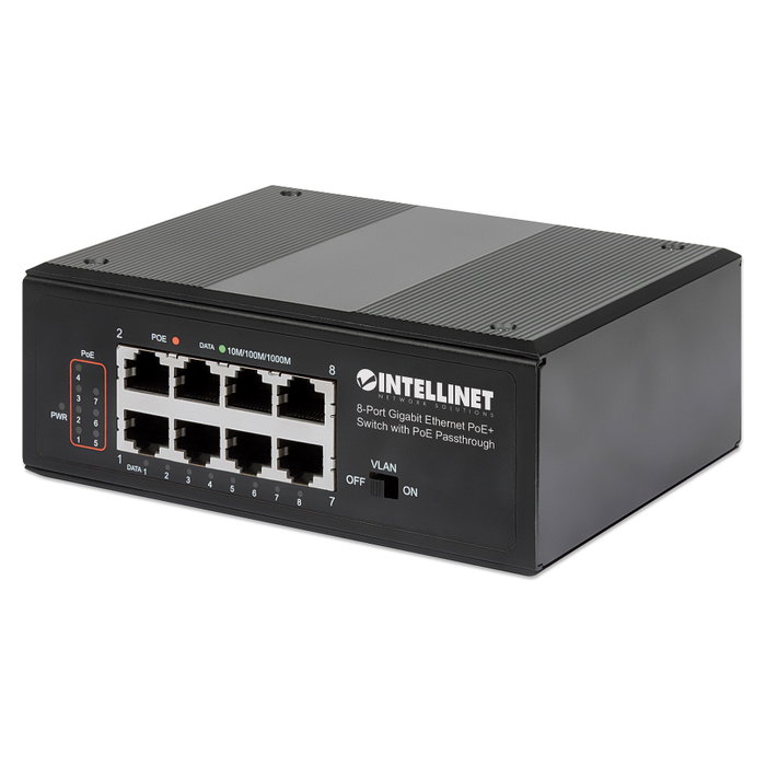 Intellinet Conmutador de Red Gigabit Ethernet 8 Puertos PoE+ Industrial con Passthrough PoE, 1x PD PoE 95W, 7x PSE PoE, Strombudget 120W, Montaje en Rail DIN Intellinet Conmutador de Red Gigabit Ethernet 8 Puertos PoE+ Industrial con Passthrough PoE, 1x PD PoE 95W, 7x PSE PoE, Strombudget 120W, Montaje en Rail DIN