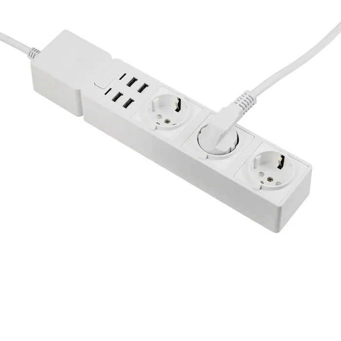 Edimax SP-1123WT - Regleta Inteligente Wi-Fi con 3 Enchufes AC y 4 Puertos USB, Control por App y Voz, Cable 1.5m, Interior, Blanco
