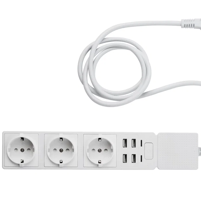Edimax SP-1123WT - Regleta Inteligente Wi-Fi con 3 Enchufes AC y 4 Puertos USB, Control por App y Voz, Cable 1.5m, Interior, Blanco