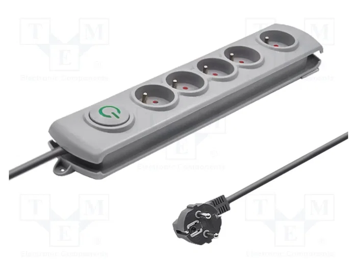 Qoltec Regleta protectora contra sobretensiones, 5 tomas, 3m, Gris Qoltec Regleta protectora contra sobretensiones, 5 tomas, 3m, Gris