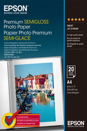 Epson Papel Fotografico Semibrillo (Premium SemiGlossy Photo) A4, 20 Hojas de 251g.
