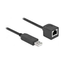 DeLOCK Cable de conexión serial 64162, USB 2.0 Tipo-A a RS-232 RJ45, 25 cm, Negro