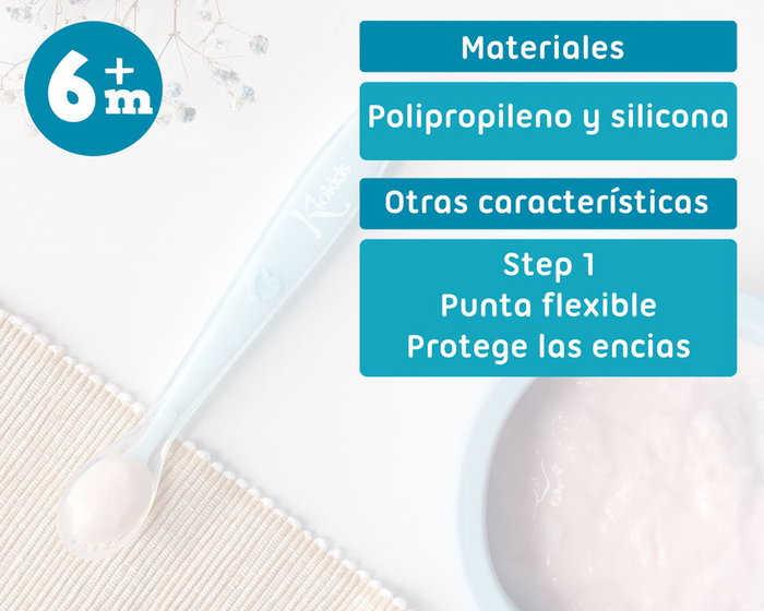 KioKids Cuchara Step 1 Silicona Azul Para Bebé +6 Meses