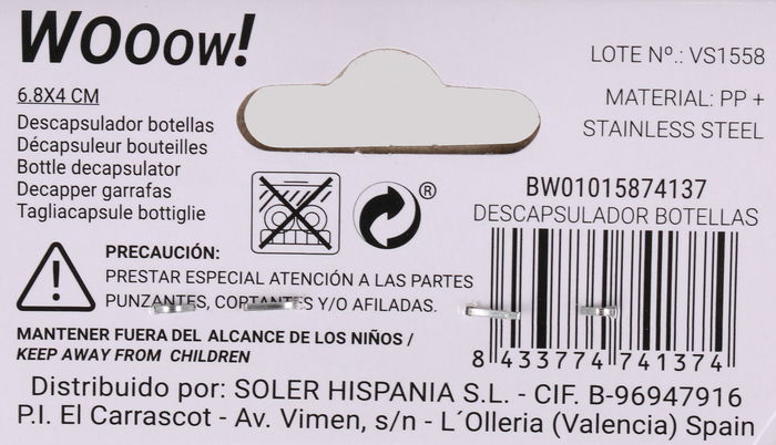 Wooow -144- Descapsulador Abridor de Botellas, Dimensiones 11.1 x 6.9 x 1.1 cm (36 Unidades)