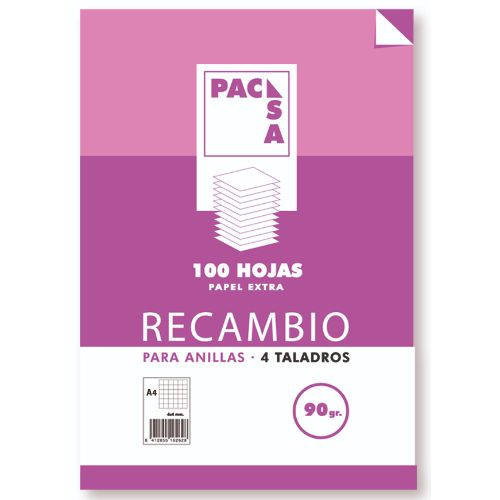 Pacsa Recambio de Hojas Folio Cuadrícula 4x4 100 Hojas 90g