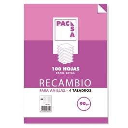 Pacsa Recambio de Hojas Folio Cuadrícula 4x4 100 Hojas 90g