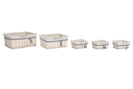 DKD Home Decor Cesta Mediterraneo Set de 5 Beige Azul Poliester y Algodon 38 x 48 x 13 cm