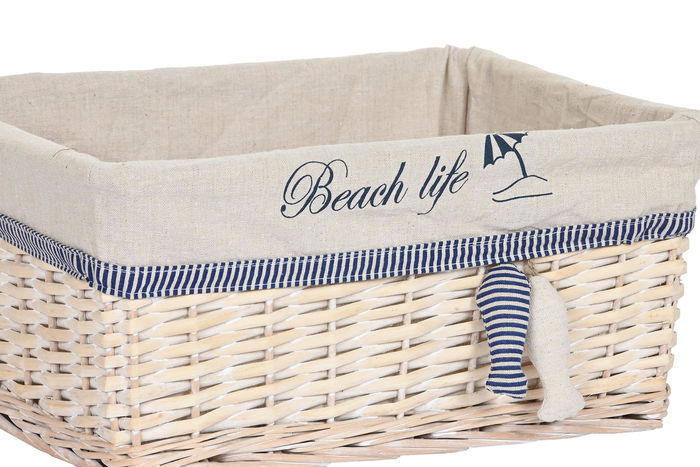DKD Home Decor Cesta Mediterraneo Set de 5 Beige Azul Poliester y Algodon 38 x 48 x 13 cm