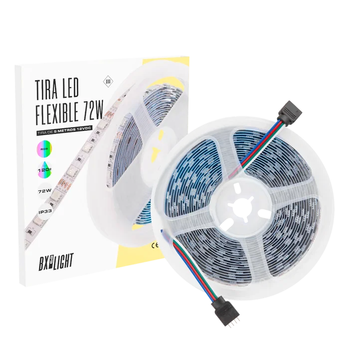 BX3 Light Tira LED Flexible RGB 72W 5m 12VDC IP33 para Interior, Efectos Dinámicos de Color, BX3-219012-RGB-IP33 BX3 Light Tira LED Flexible RGB 72W 5m 12VDC IP33 para Interior, Efectos Dinámicos de Color, BX3-219012-RGB-IP33