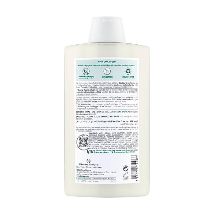 Klorane Champú Suave Leche Avena Cabello Suave e Hidratado 400 ml Klorane Champú Suave Leche Avena Cabello Suave e Hidratado 400 ml