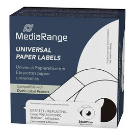 MediaRange Rollos de Etiquetas 36.0 x 89.0 mm para Reemplazar DYMO 99012/S0722400 - 260 Etiquetas por Rollo, Tinta Negro/Blanco