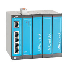 INSYS icom MRX5 LAN Router Switch 5 Puertos Gigabit Ethernet, VPN, Firewall, BGP OSPF RIP, 12-24V CC, para Rack, Azul Gris