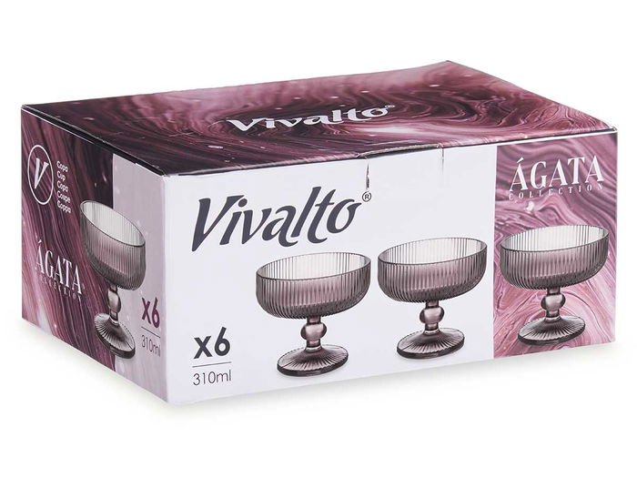 VIVALTO Copa Helado Rosa Rayas Vidrio 310 ml 12x12x9.8 cm (Set de 24)