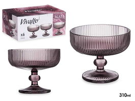 VIVALTO Copa Helado Rosa Rayas Vidrio 310 ml 12x12x9.8 cm (Set de 24)