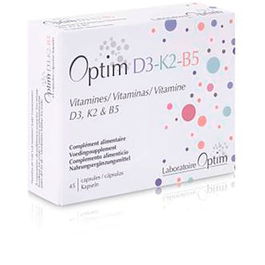 OPTIM LABORATOIRE D3-K2-B5 45 Cápsulas Complemento Vitamínico D3, K2 y B5 para Huesos y Sistema Inmune