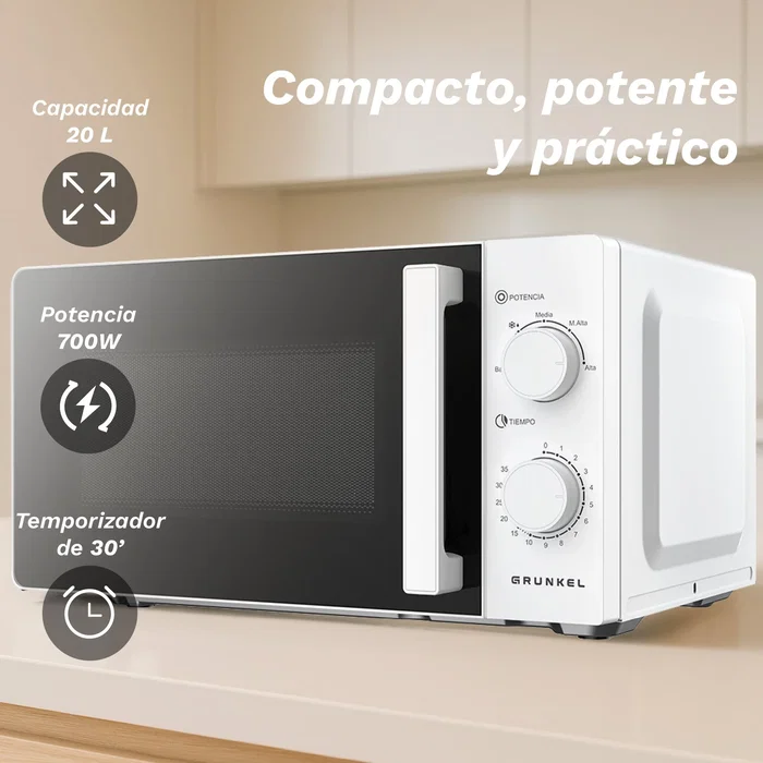 Grunkel MW-20EASY Microondas 20L 700W Blanco y Negro