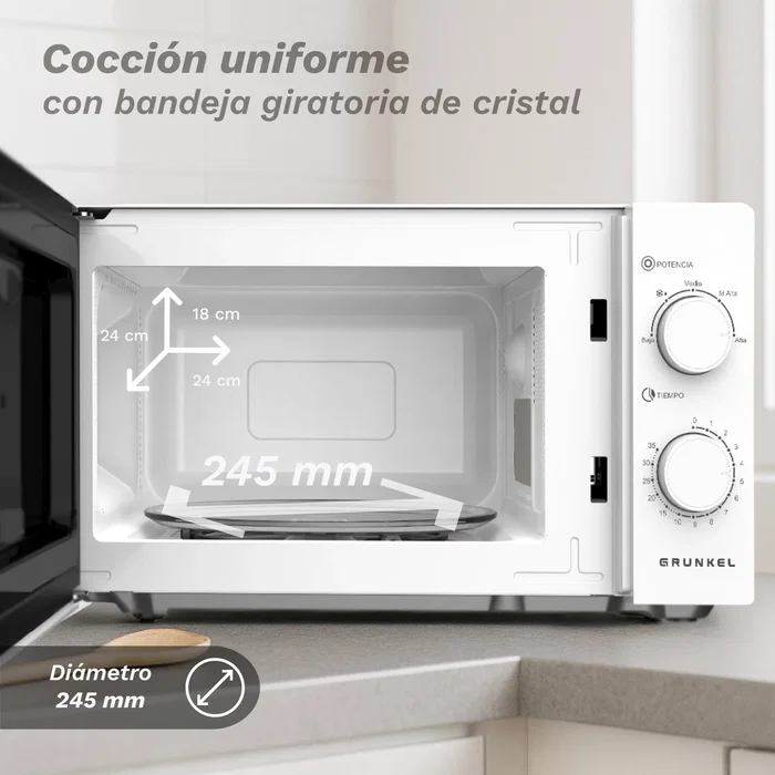 Grunkel MW-20EASY Microondas 20L 700W Blanco y Negro