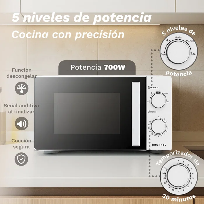Grunkel MW-20EASY Microondas 20L 700W Blanco y Negro