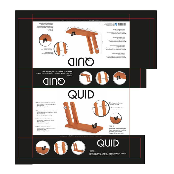 Quid Jamonero Soporte Madera Teruel 44,5x18x33 cm (6 Unidades)