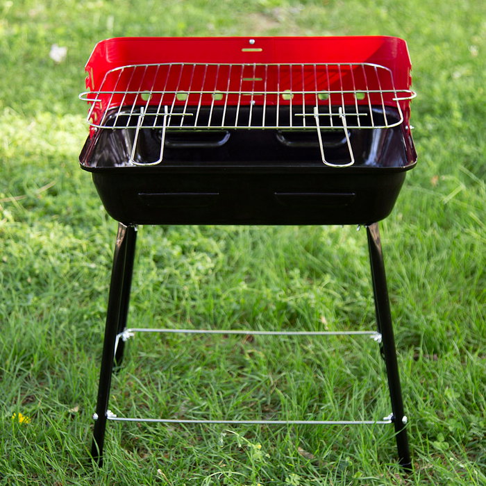 Aktive Barbacoa portátil de carbón pequeña con altura regulable y cortavientos Aktive Barbacoa portátil de carbón pequeña con altura regulable y cortavientos