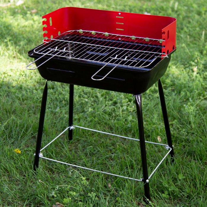 Aktive Barbacoa portátil de carbón pequeña con altura regulable y cortavientos Aktive Barbacoa portátil de carbón pequeña con altura regulable y cortavientos