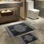 Mijölnir 510602 Juego de Alfombrillas de Baño Negro Blanco, 100% Poliéster, Antideslizante, Lavable a Máquina