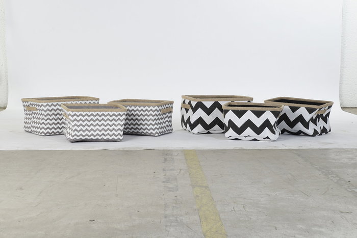 DKD Home Decor Cesta Boho Gris Blanco Poliester Yute Zig Zag Set de 3 Piezas 36 x 31 x 20 cm DKD Home Decor Cesta Boho Gris Blanco Poliester Yute Zig Zag Set de 3 Piezas 36 x 31 x 20 cm