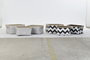 DKD Home Decor Cesta Boho Gris Blanco Poliester Yute Zig Zag Set de 3 Piezas 36 x 31 x 20 cm