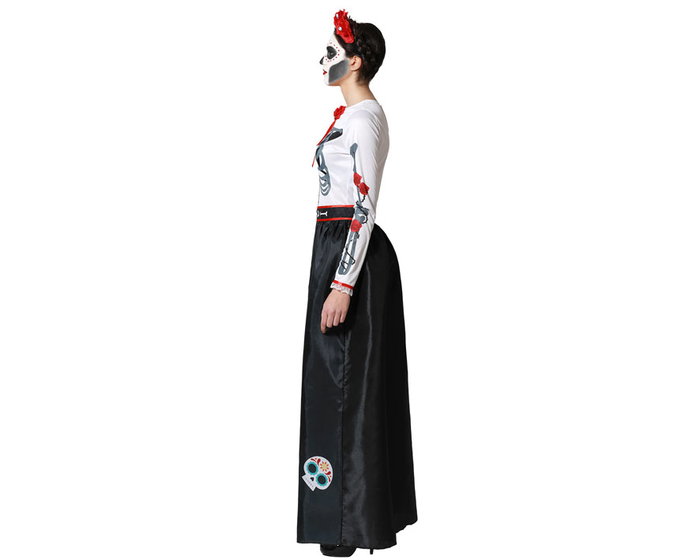 Disfraz Esqueleto Mejicano Catrina para Mujer Talla XXL - Vestido y Cinturón con Calaveras para Halloween / Día de Muertos - Temática Adulto