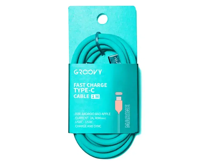GROOVY Cable USB-C a USB-C de alto rendimiento 2,0A, 1 m, Azul turquesa GROOVY Cable USB-C a USB-C de alto rendimiento 2,0A, 1 m, Azul turquesa