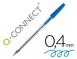 Q-connect Boligrafo Transparente Azul Medio KF26039 con Capuchón y Trazo 0,4 mm