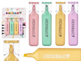 PINCELLO Set 4 Rotuladores Fluorescentes Grandes Pastel Amarillos, Menta, Rosa y Violeta 16x20.5x1.8 cm (Set de 24)