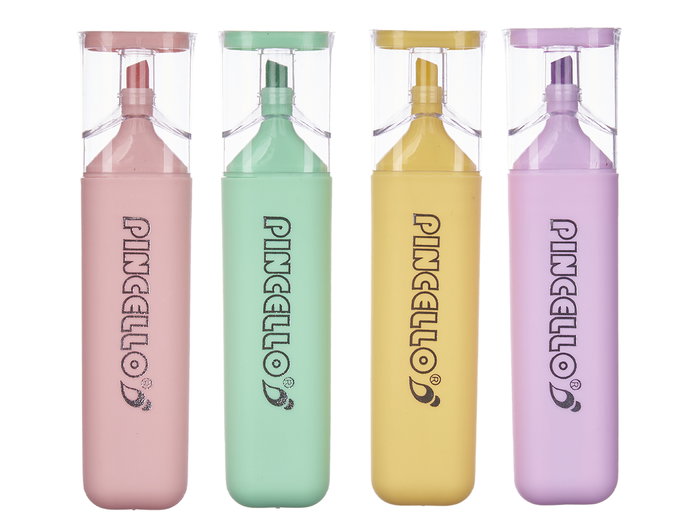 PINCELLO Set 4 Rotuladores Fluorescentes Grandes Pastel Amarillos, Menta, Rosa y Violeta 16x20.5x1.8 cm (Set de 24)