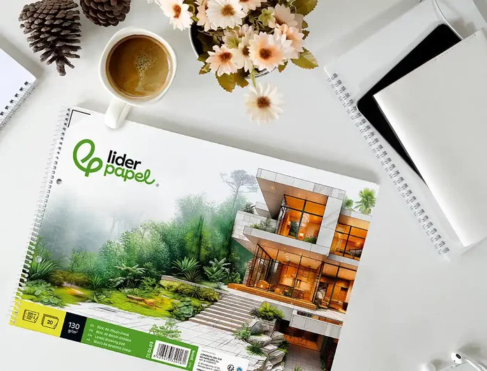 Liderpapel Bloc de dibujo lineal arquitectura espiral 230x325 mm 20 hojas 130g/m2 con recuadro perforado