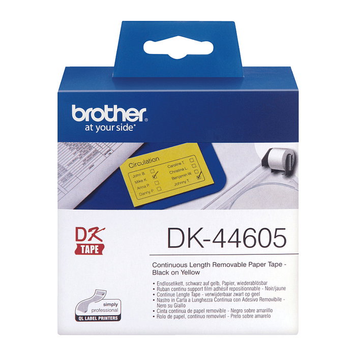 Brother DK-44605 Cinta Continua de Papel Térmico Removible Amarillo 62mm x 30,48m Brother DK-44605 Cinta Continua de Papel Térmico Removible Amarillo 62mm x 30,48m
