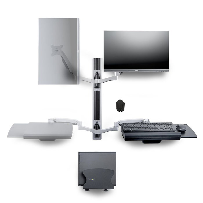 StarTech.com Estación de Trabajo Soporte de Pared para Monitor VESA de 27-32 Pulgadas con Bracket para CPU y Bandeja para Teclado/Ratón