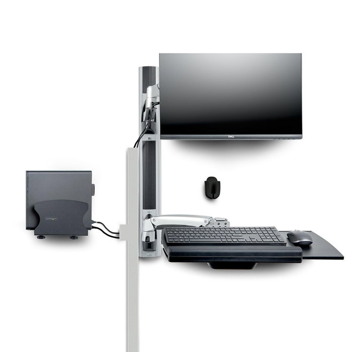 StarTech.com Estación de Trabajo Soporte de Pared para Monitor VESA de 27-32 Pulgadas con Bracket para CPU y Bandeja para Teclado/Ratón