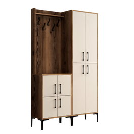 Hanah Home Berlin BA Recibidor Nogal, Crema - Mueble de Entrada con Perchero y Estantes, 120x200x35 cm