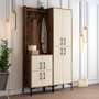 Hanah Home Berlin BA Recibidor Nogal, Crema - Mueble de Entrada con Perchero y Estantes, 120x200x35 cm