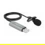 DeLOCK Micrófono de solapa USB omnidireccional 24 bit/192 kHz con clip y puerto de auriculares de 3.5 mm, cable de 2 m, negro
