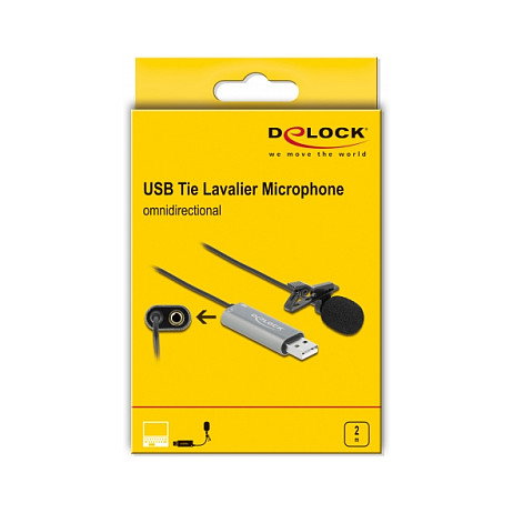 DeLOCK Micrófono de corbata/solapa USB Omnidireccional 24 bit/192 kHz Negro