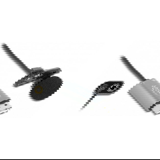 DeLOCK Micrófono de solapa USB omnidireccional 24 bit/192 kHz con clip y puerto de auriculares de 3.5 mm, cable de 2 m, negro