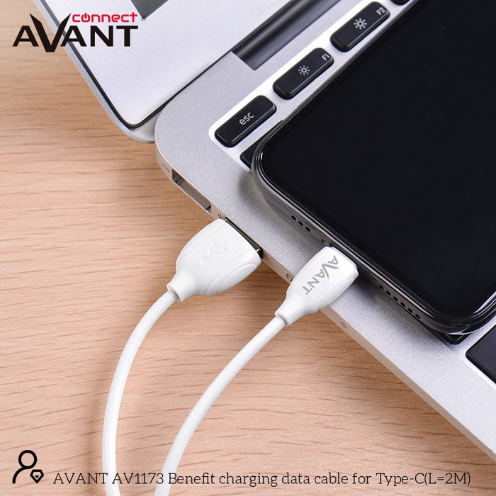 AVANT CONNECT Cable USB A a USB C, 2 metros, 3A, Carga Rápida