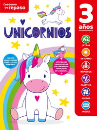 SALDAÑA, Cuaderno de Repaso Temático Luminiscente 3 Años Unicornios - Cuaderno de Vacaciones