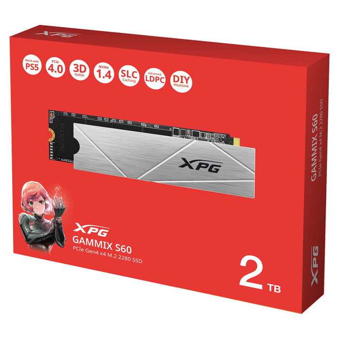 ADATA XPG GAMMIX S60 BLADE 2TB NVMe M.2 SSD PCIe 4.0 x4 2280, Vel. Lectura 5000 MB/s, Con Disipador Térmico, Compatible con PC, Laptop y PlayStation 5
